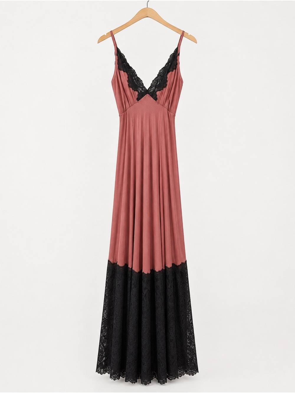 Free People Dusty Rose Maxi Slip Dress with Black Lace
